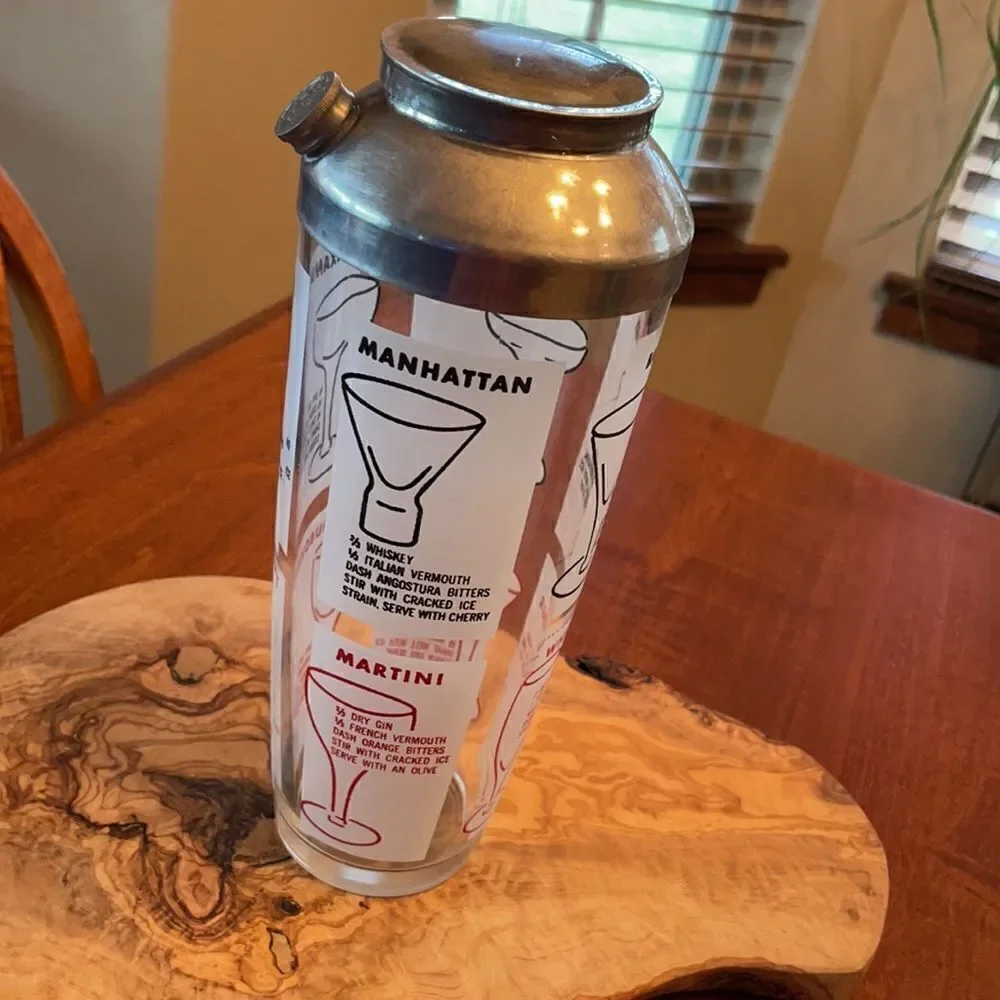 Vintage 1950's Glass Cocktail Shaker with Recipes